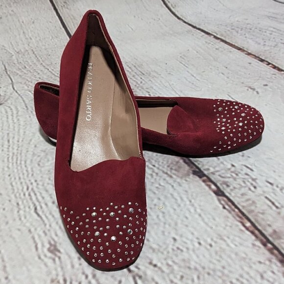 FRANCO SARTO Red Suede Rhinestone Embellished Loafer Shoe 7.5 NEW - Picture 2 of 11